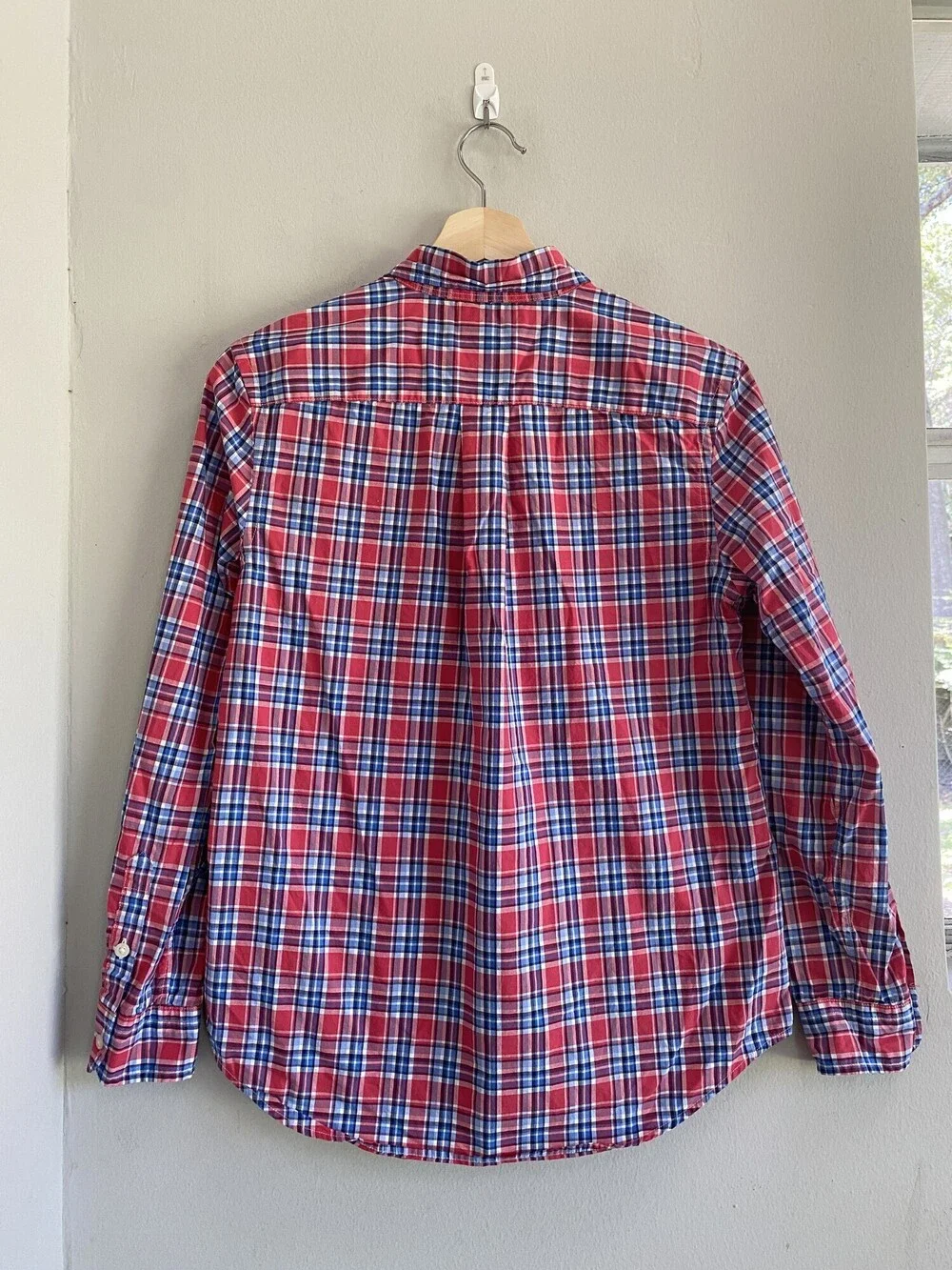 Ralph Lauren Boys Red Blue Plaid Button Down Shirt L 14-16